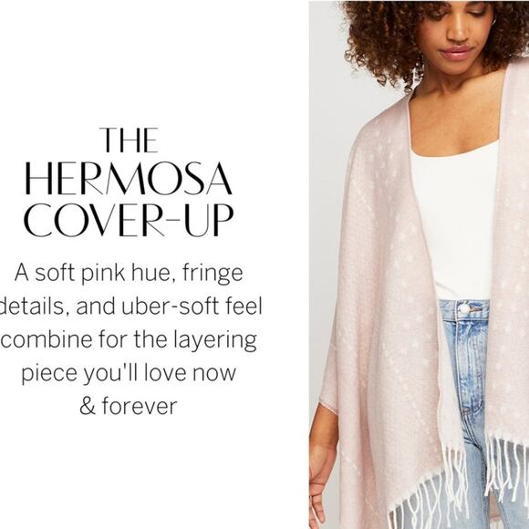 Pink Fringe Kimono Gentle Fawn The Hermosa Cover Up Womens Sweater Size Small - Picture 3 of 6